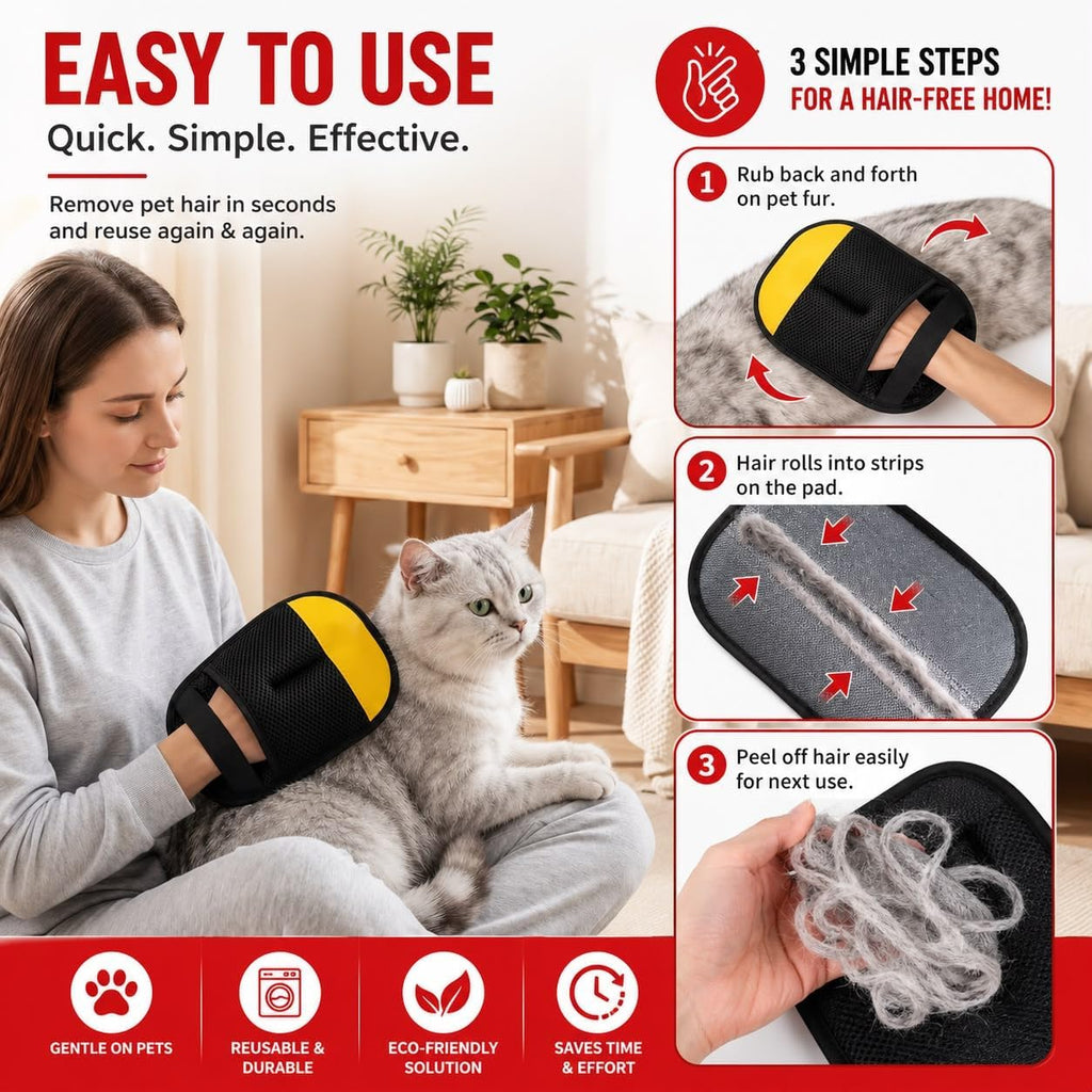 Pet Hair Removal Gloves for Dogs Cats, Reusable Fur Remover Glove, 2 Pack Reusable Electrostatic Cat & Dog Hair Remover Gloves for Couch, Car, Carpet, Furniture & Clothing, Grooming Deshedding Mitt