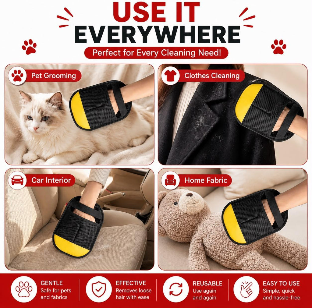 Pet Hair Removal Gloves for Dogs Cats, Reusable Fur Remover Glove, 2 Pack Reusable Electrostatic Cat & Dog Hair Remover Gloves for Couch, Car, Carpet, Furniture & Clothing, Grooming Deshedding Mitt